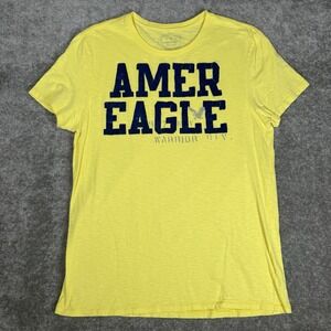 American Eagle T-Shirt Women's Medium Yellow Short Sleeve Logo‎ Crew Neck